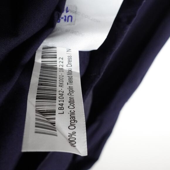 New Quince Women's Navy Blue Tiered Maxi Dress Large Organic Poplin 0013 - Picture 9 of 10